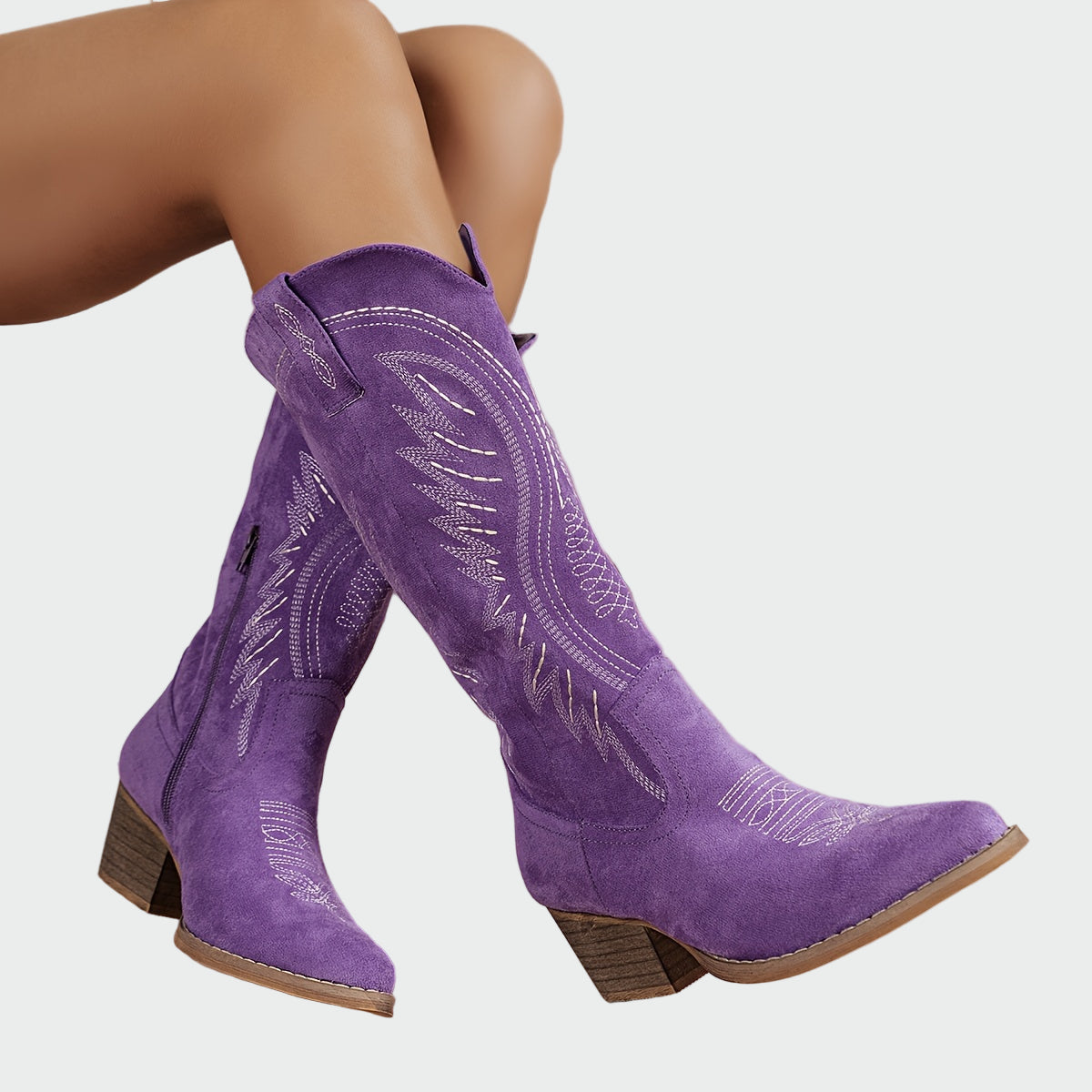 Elena | Fashionable Brown Suede Western Embroidered Boots