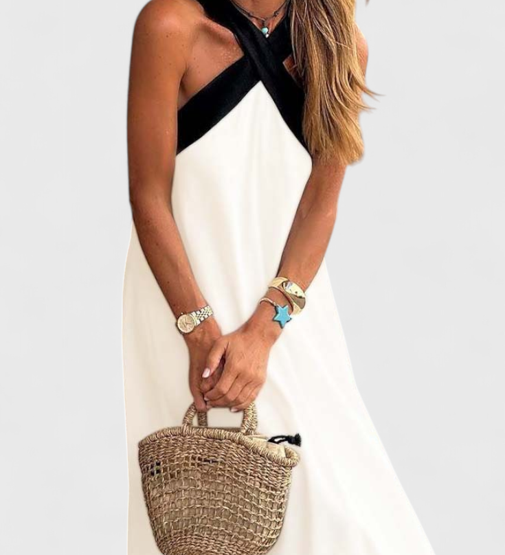 Edith Dress with Crossed Neckline and Open Back