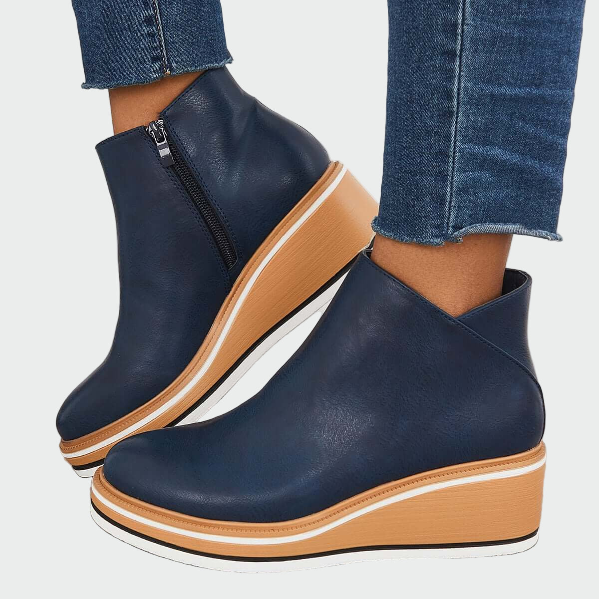 Rebeca | Black Orthopaedic Leather Ankle Boots with Wedge