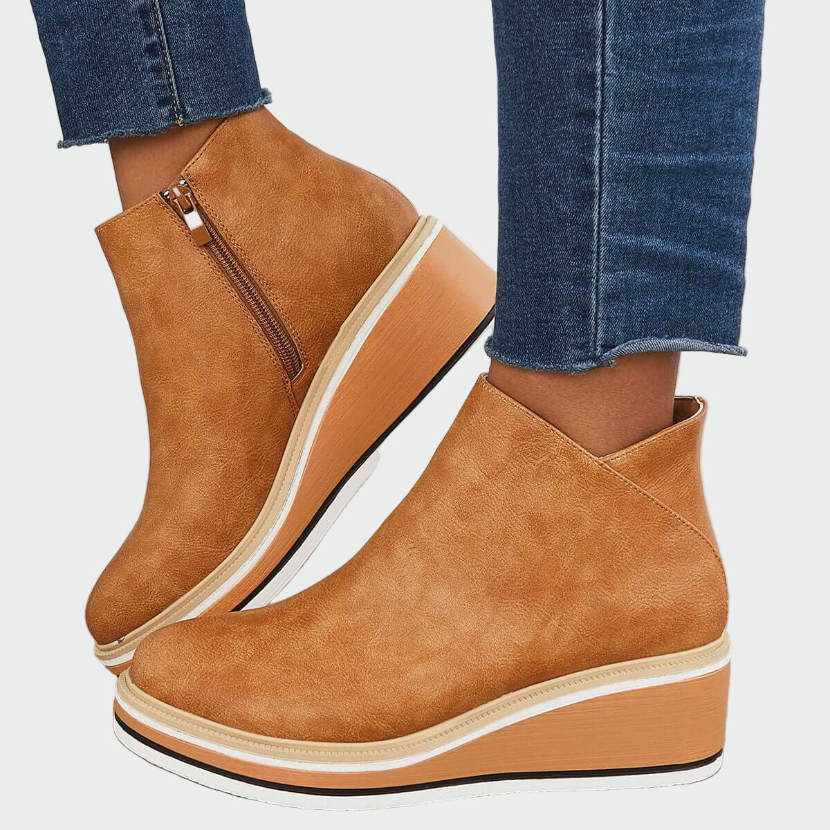 Rebeca | Black Orthopaedic Leather Ankle Boots with Wedge