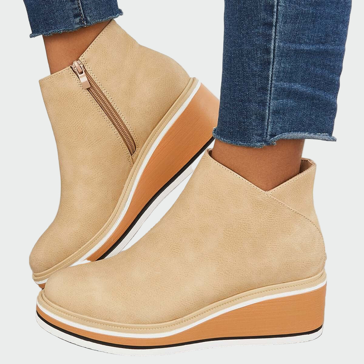 Rebeca | Black Orthopaedic Leather Ankle Boots with Wedge
