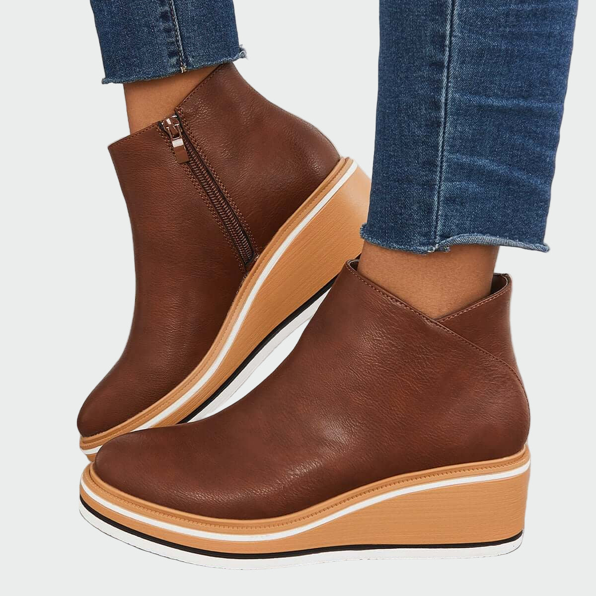 Rebeca | Black Orthopaedic Leather Ankle Boots with Wedge