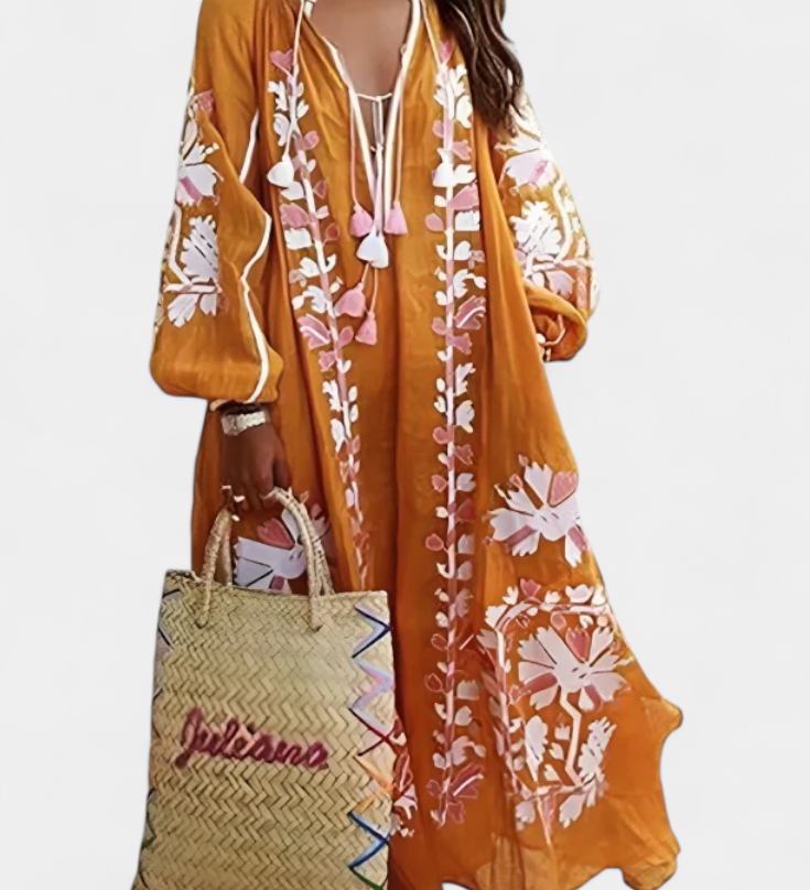 Alessia Long Sleeve Floral Dress in Bohemian Style