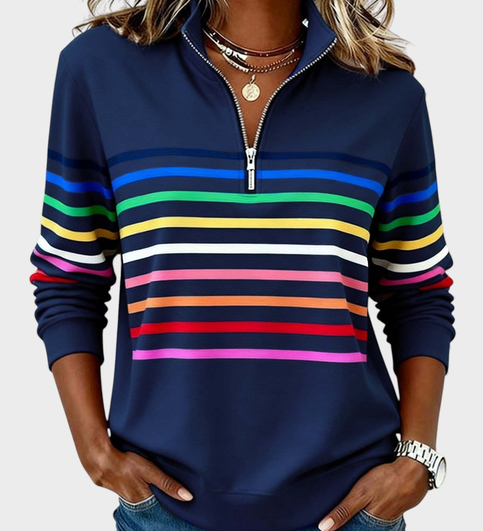 Raquel™ | Striped Half-Zip Hoodie
