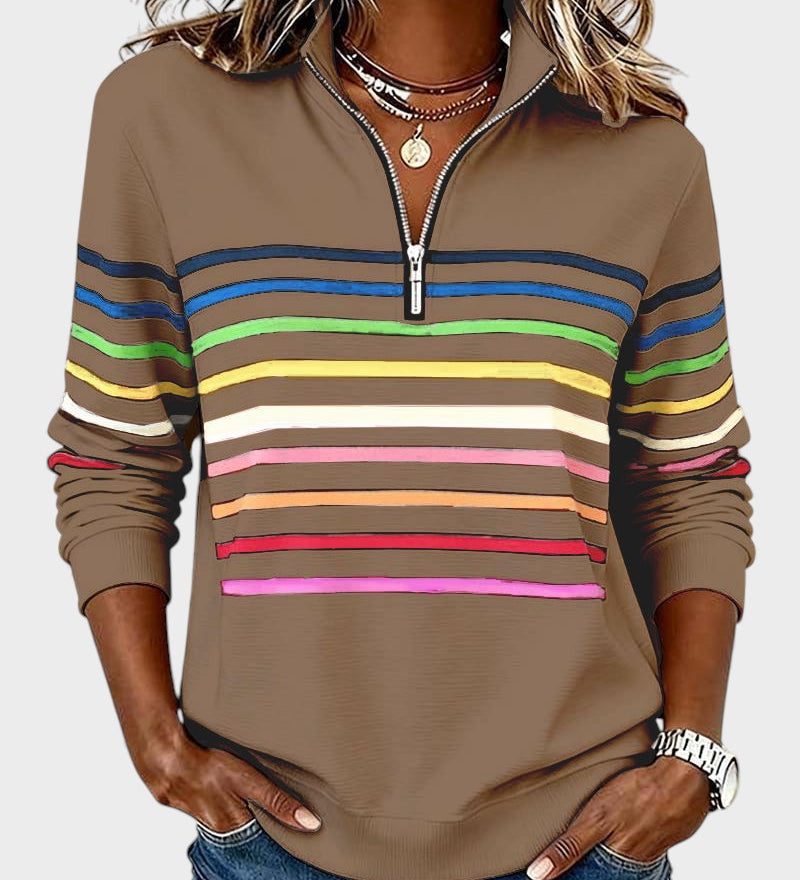 Raquel™ | Striped Half-Zip Hoodie