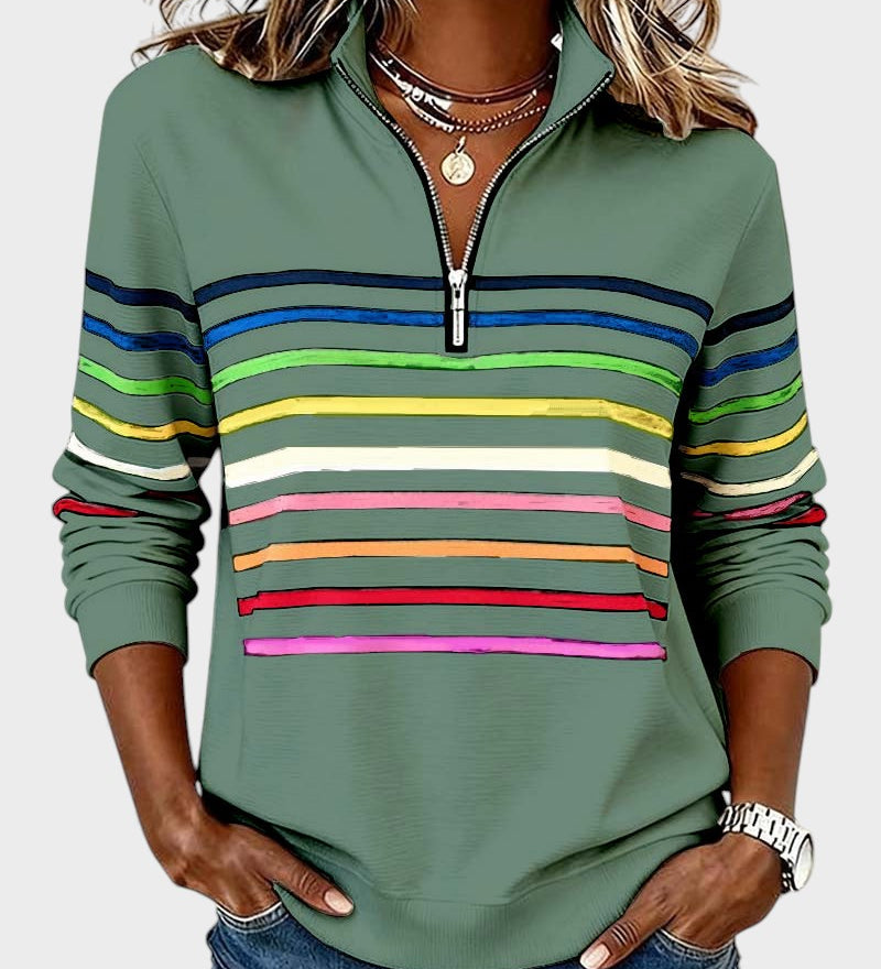 Raquel™ | Striped Half-Zip Hoodie
