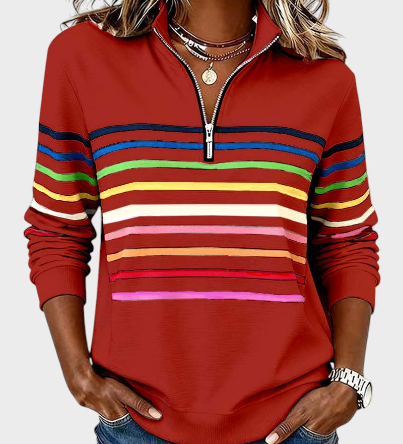Raquel™ | Striped Half-Zip Hoodie