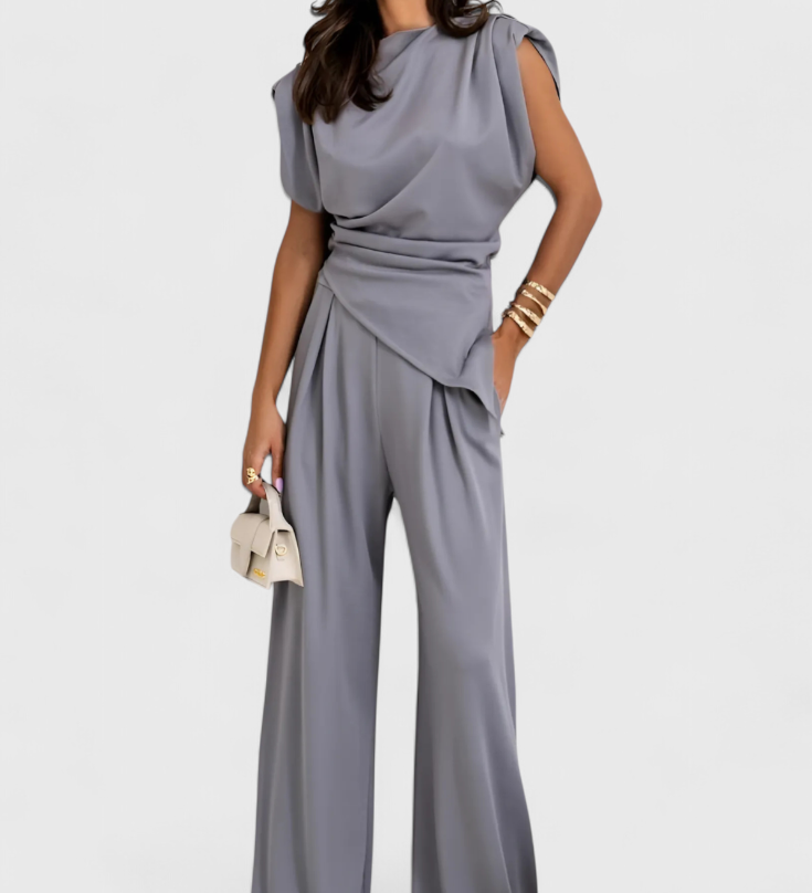 Sofia Asymmetrical Set with Draped Shoulders
