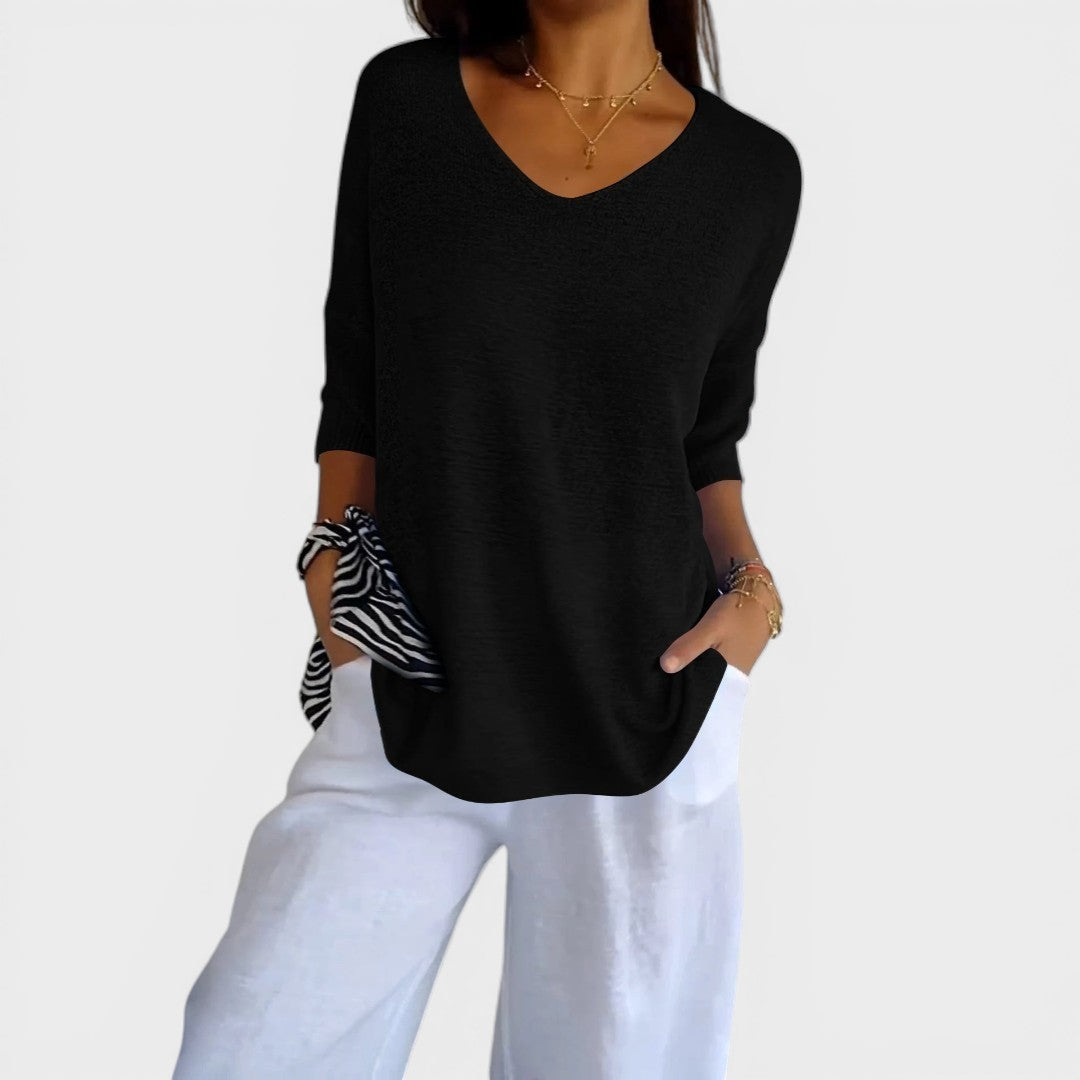 Rosa™ | Plain Knit Top with V-Neck