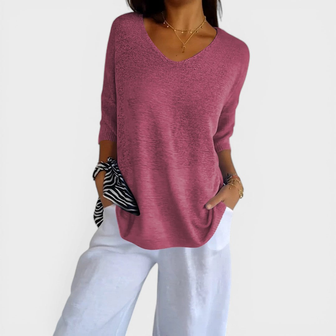 Rosa™ | Plain Knit Top with V-Neck
