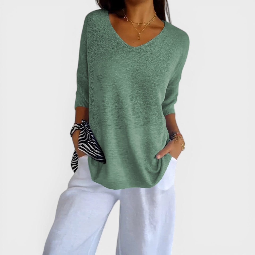 Rosa™ | Plain Knit Top with V-Neck