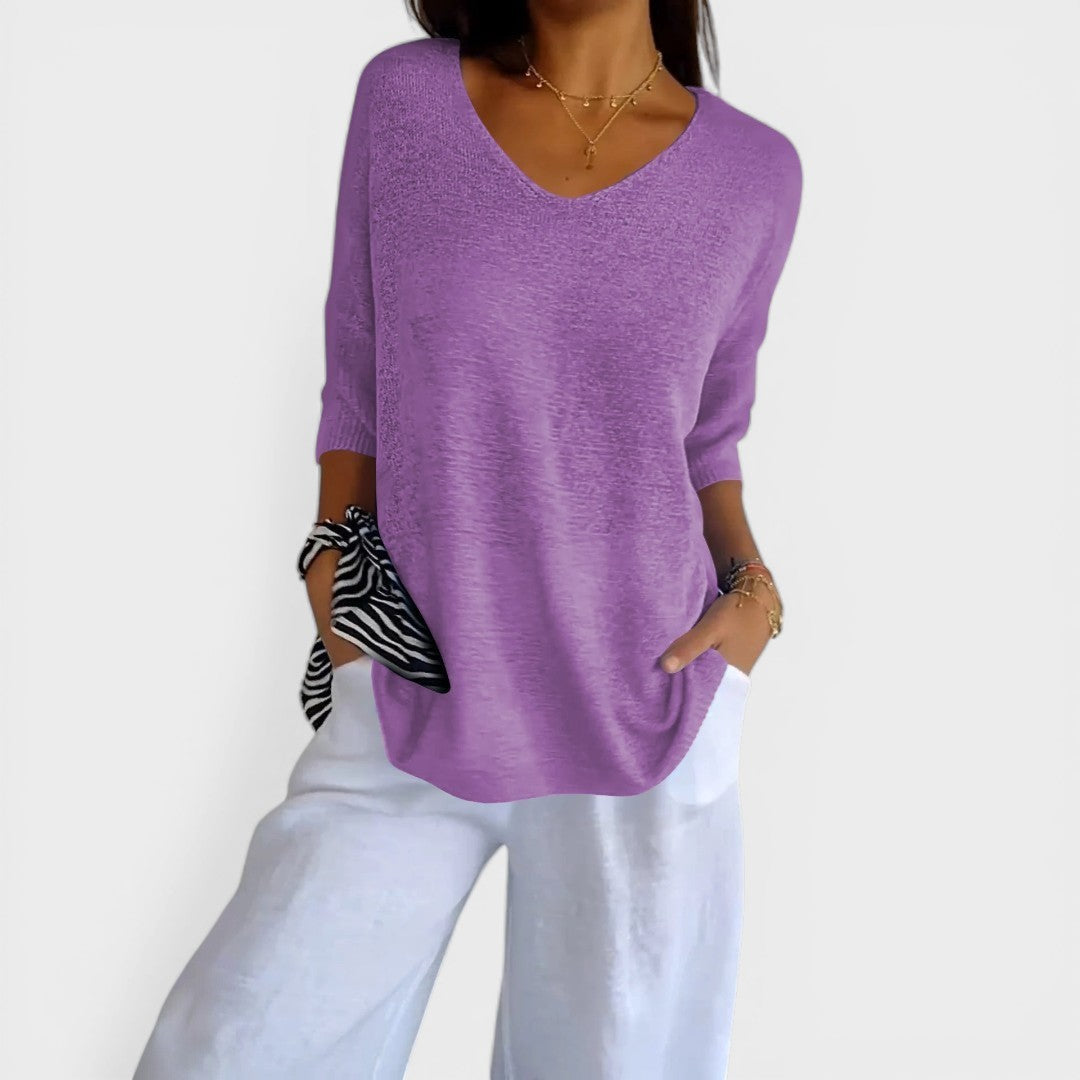 Rosa™ | Plain Knit Top with V-Neck
