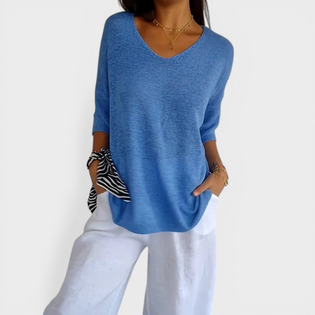 Rosa™ | Plain Knit Top with V-Neck