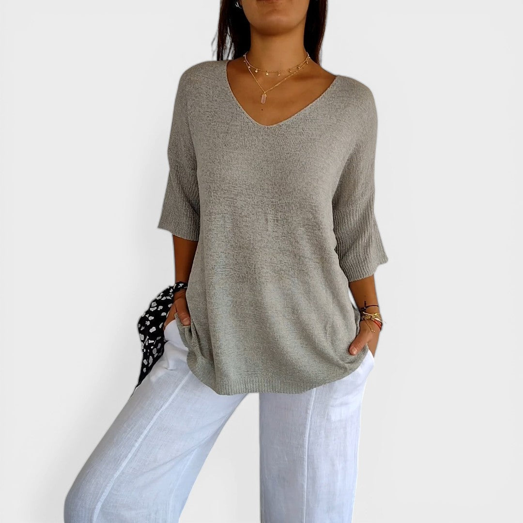 Rosa™ | Plain Knit Top with V-Neck