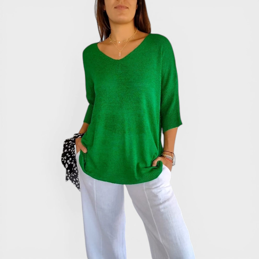 Rosa™ | Plain Knit Top with V-Neck