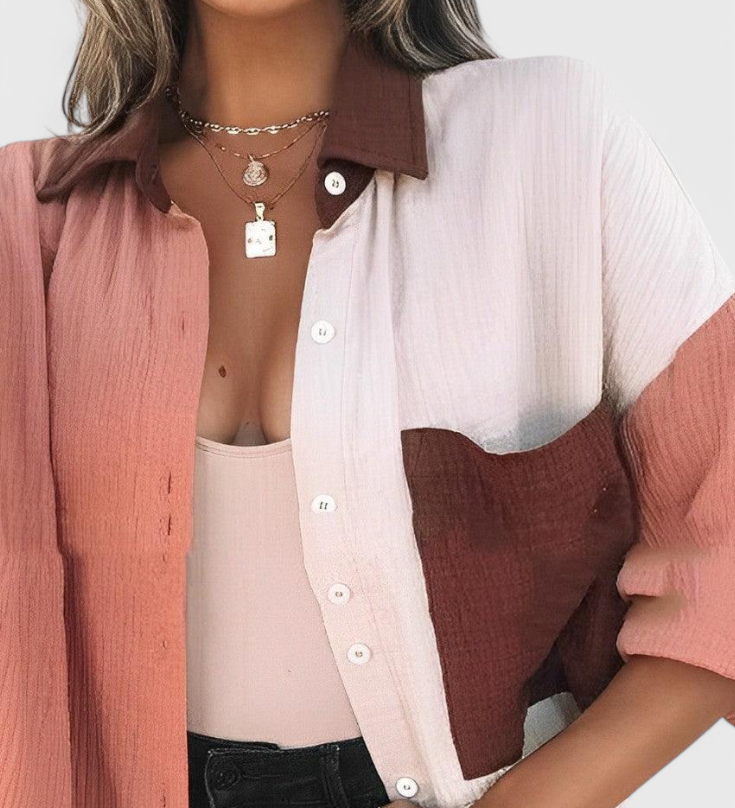 Juniper Button Blouse with Colour Block