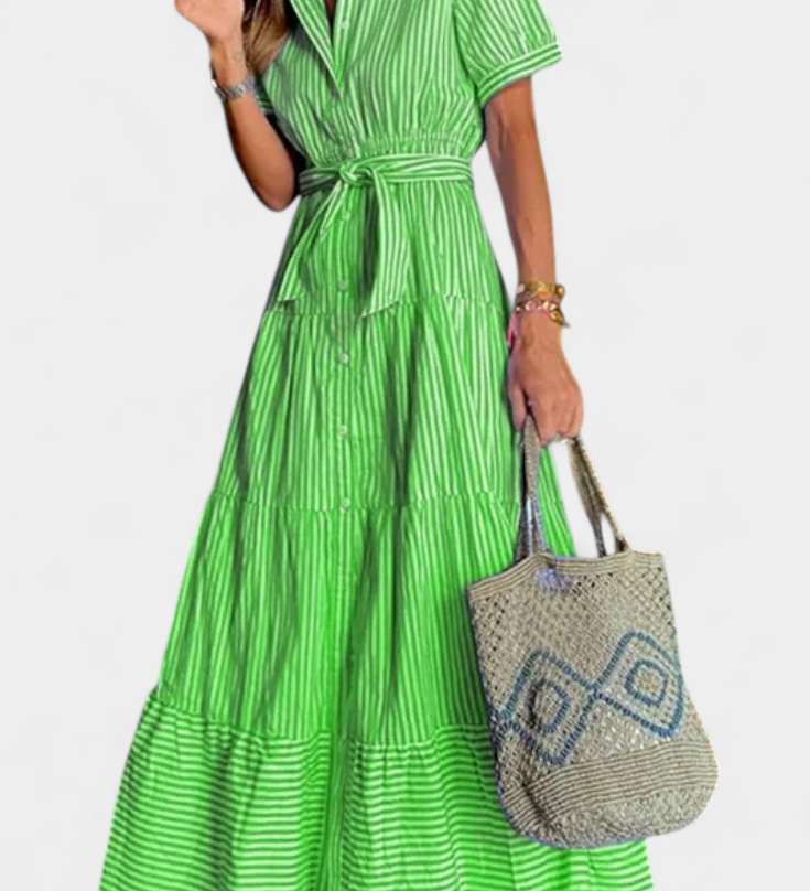 Maya Striped Long Shirt Dress with Belt