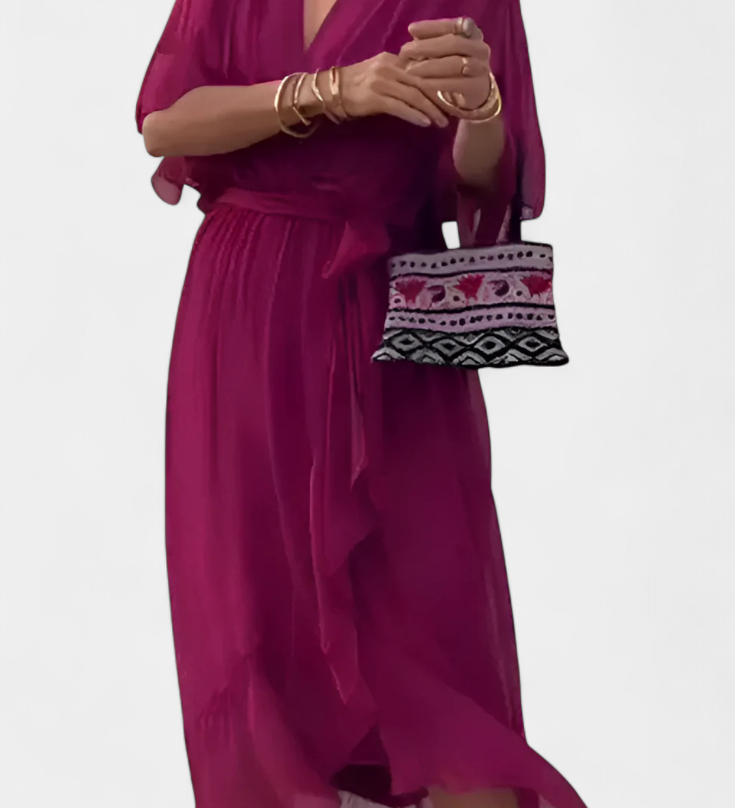 Long Luisa Dress with V-Neck and Flowing Cut