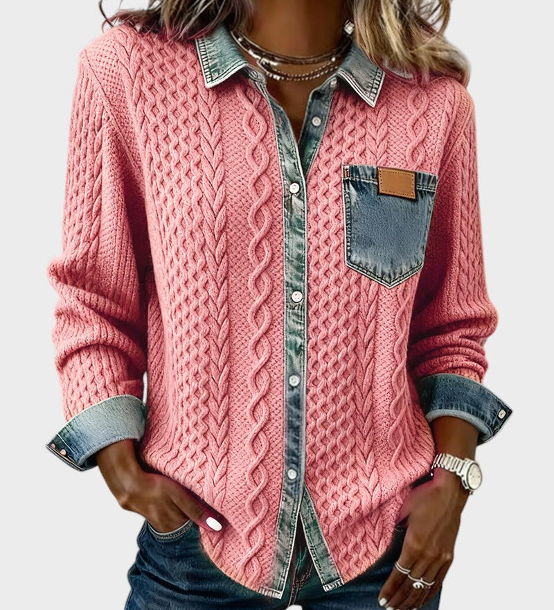 Adela™ | Elegant shirt with denim details