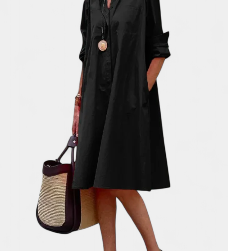 Larissa Cotton Dress with Lapel Collar