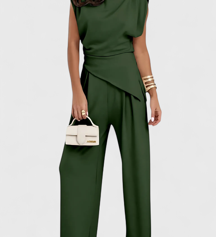 Sofia Asymmetrical Set with Draped Shoulders