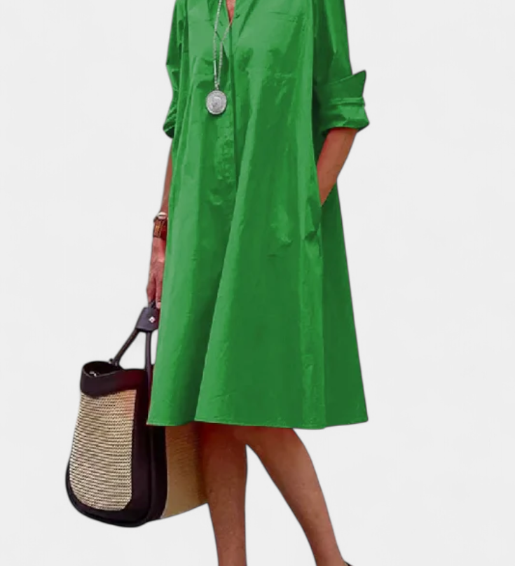 Larissa Cotton Dress with Lapel Collar
