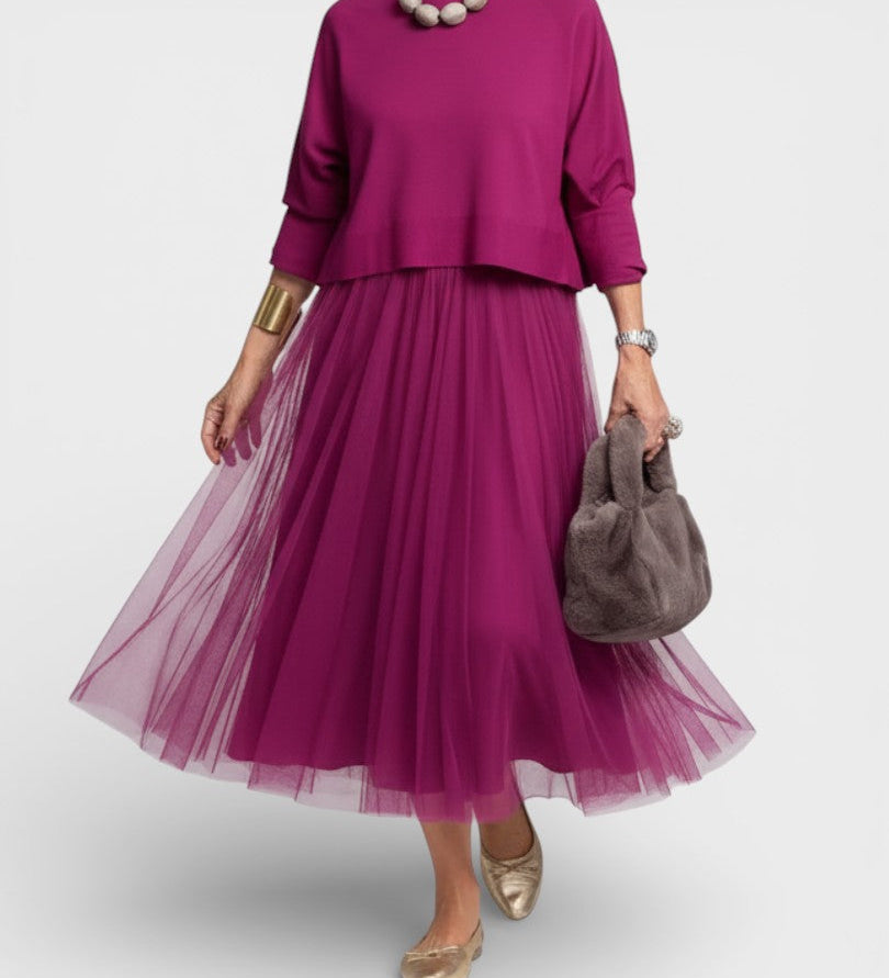 Claudia™ | Elegant Knit Dress with Tulle