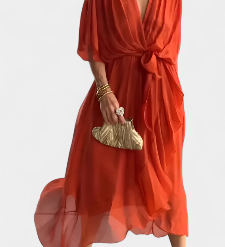 Long Luisa Dress with V-Neck and Flowing Cut