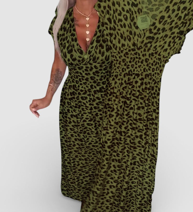 Elena™ | Leopard Print V-Neck Dress