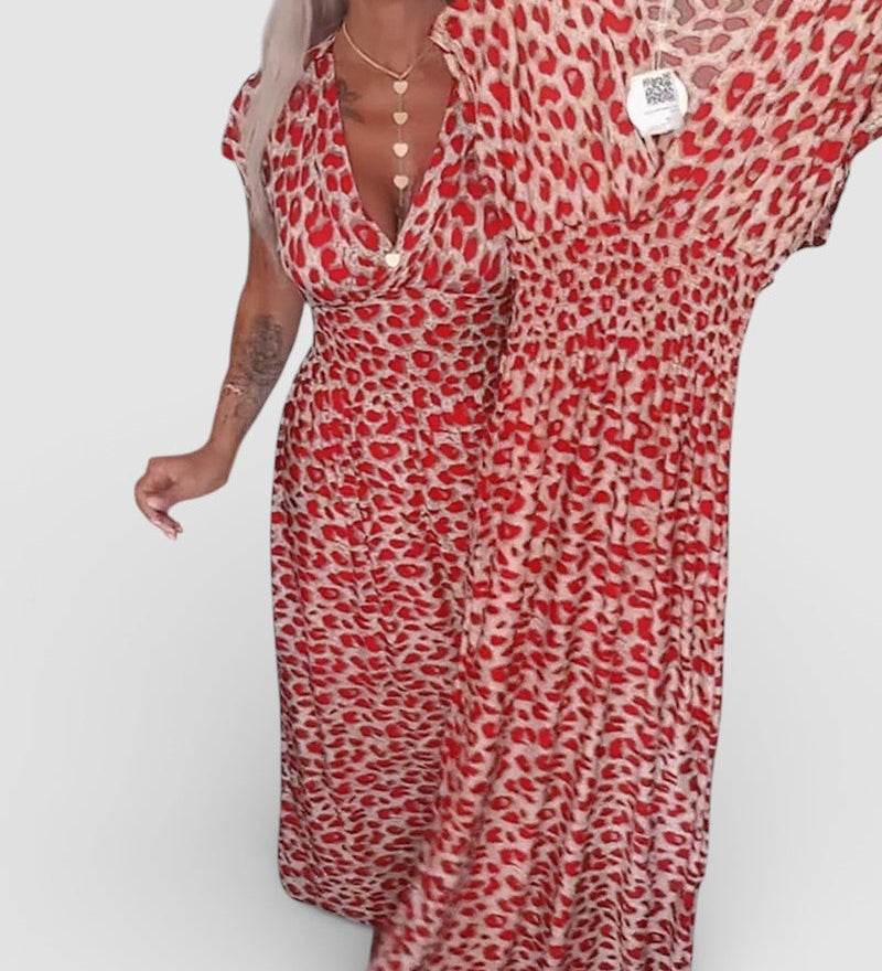 Elena™ | Leopard Print V-Neck Dress