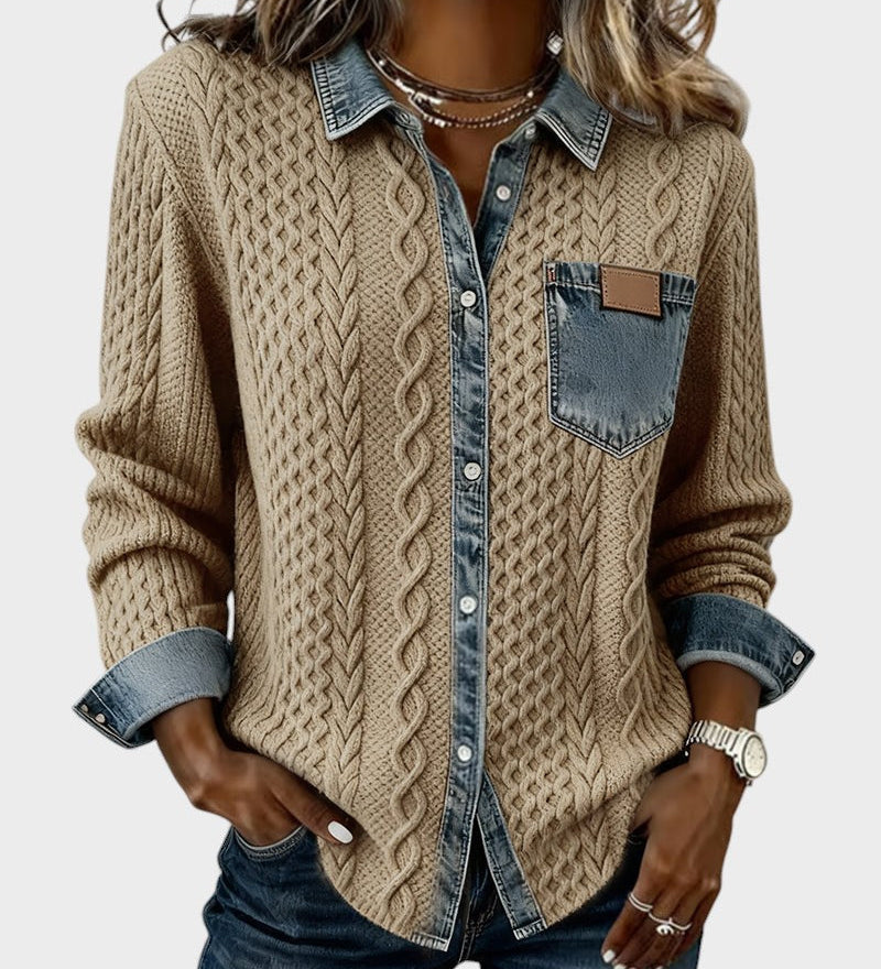 Adela™ | Elegant shirt with denim details