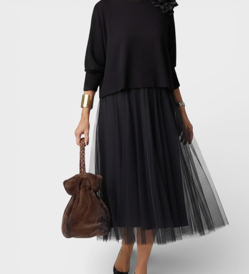 Claudia™ | Elegant Knit Dress with Tulle