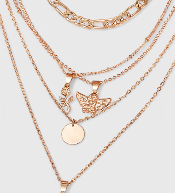 Rose and Angel Layered Necklace