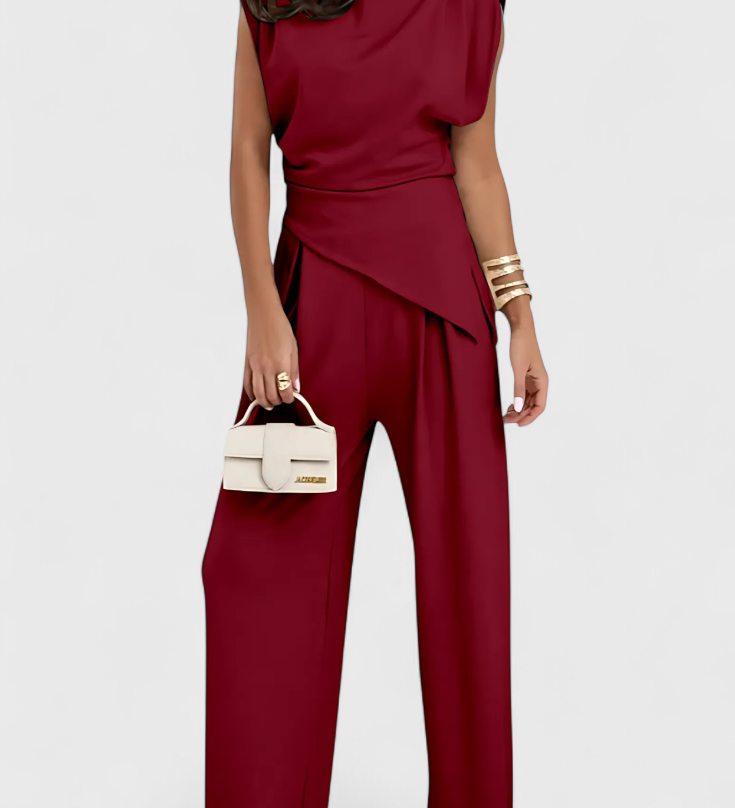 Sofia Asymmetrical Set with Draped Shoulders