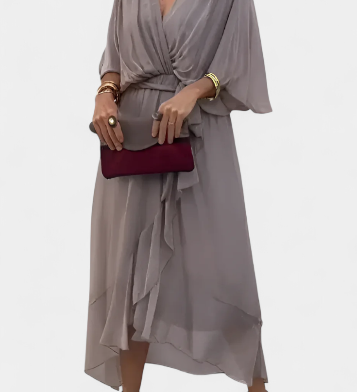 Long Luisa Dress with V-Neck and Flowing Cut