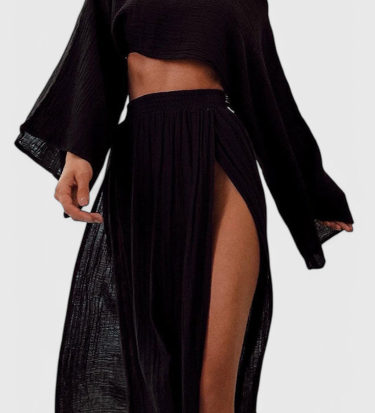 Martha Two-Piece Set with High Slit Skirt