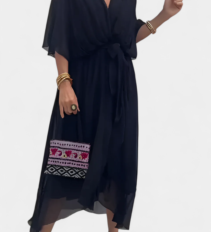 Long Luisa Dress with V-Neck and Flowing Cut