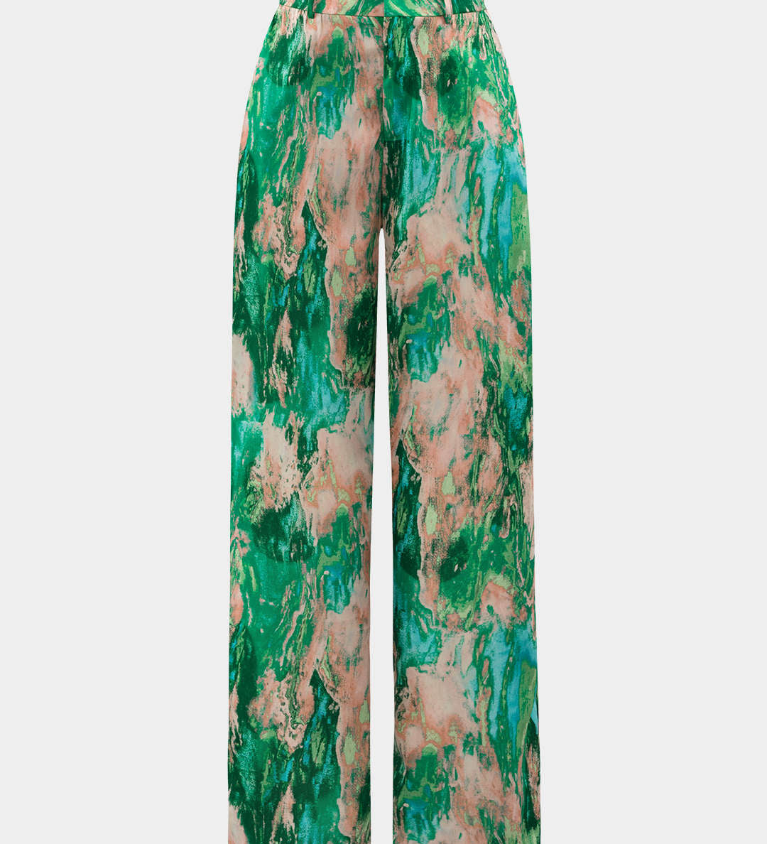 Inna High-Waisted Straight Leg Trousers with Marble Print