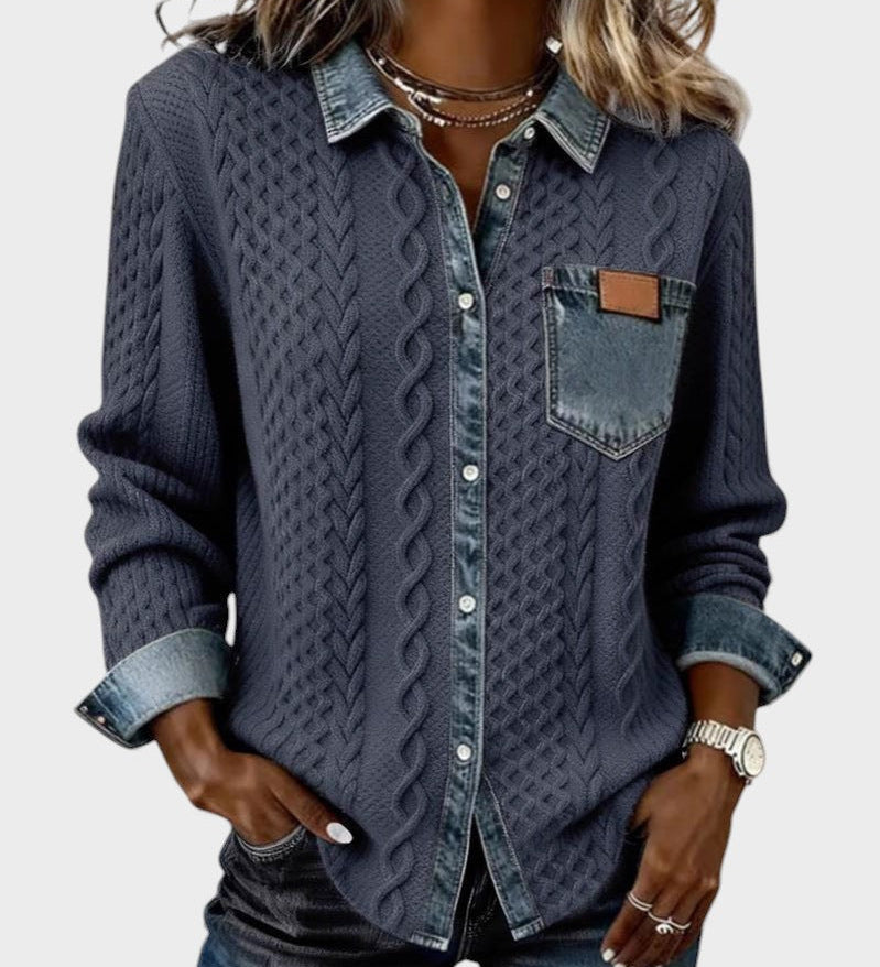 Adela™ | Elegant shirt with denim details