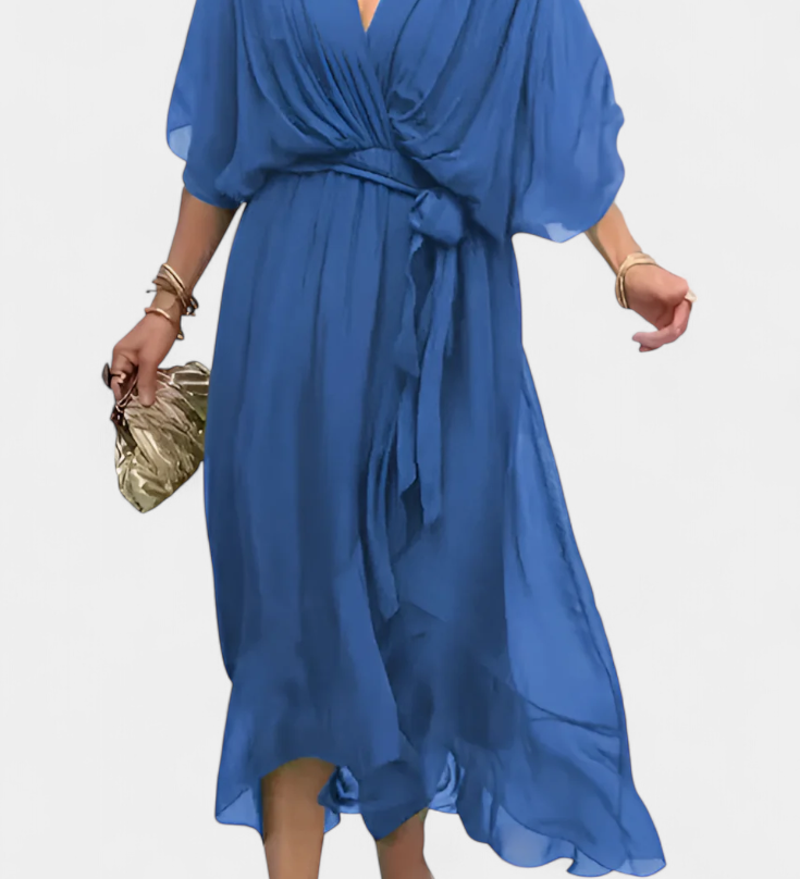 Long Luisa Dress with V-Neck and Flowing Cut