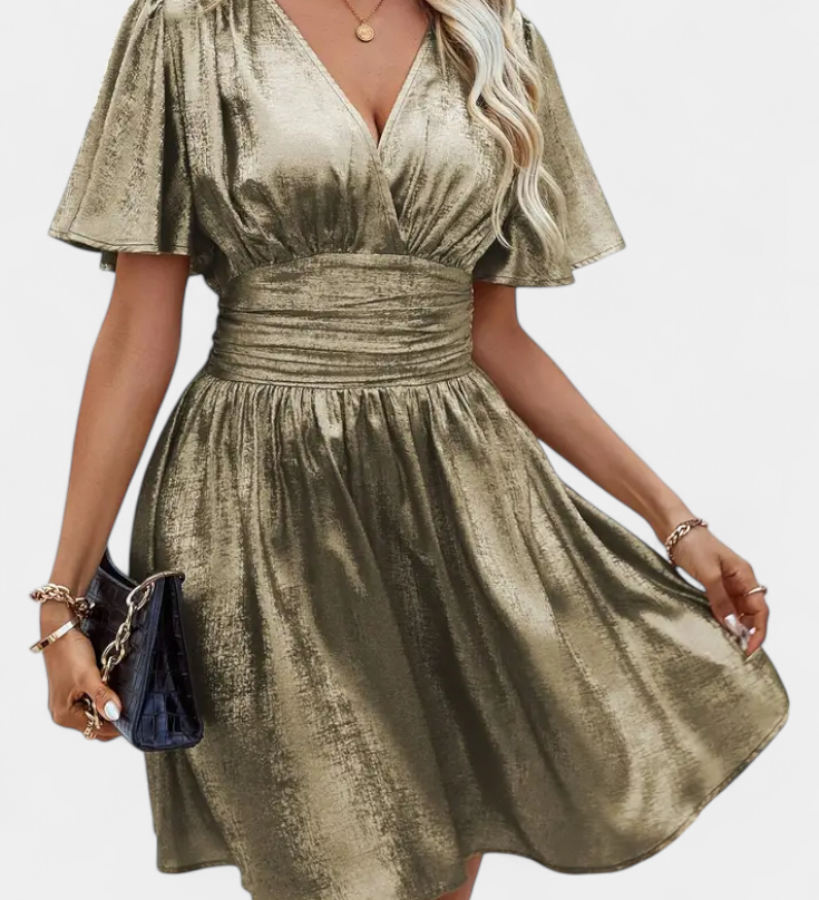 Adalee Dress for Ladies with V-Neck and Crossed Waist