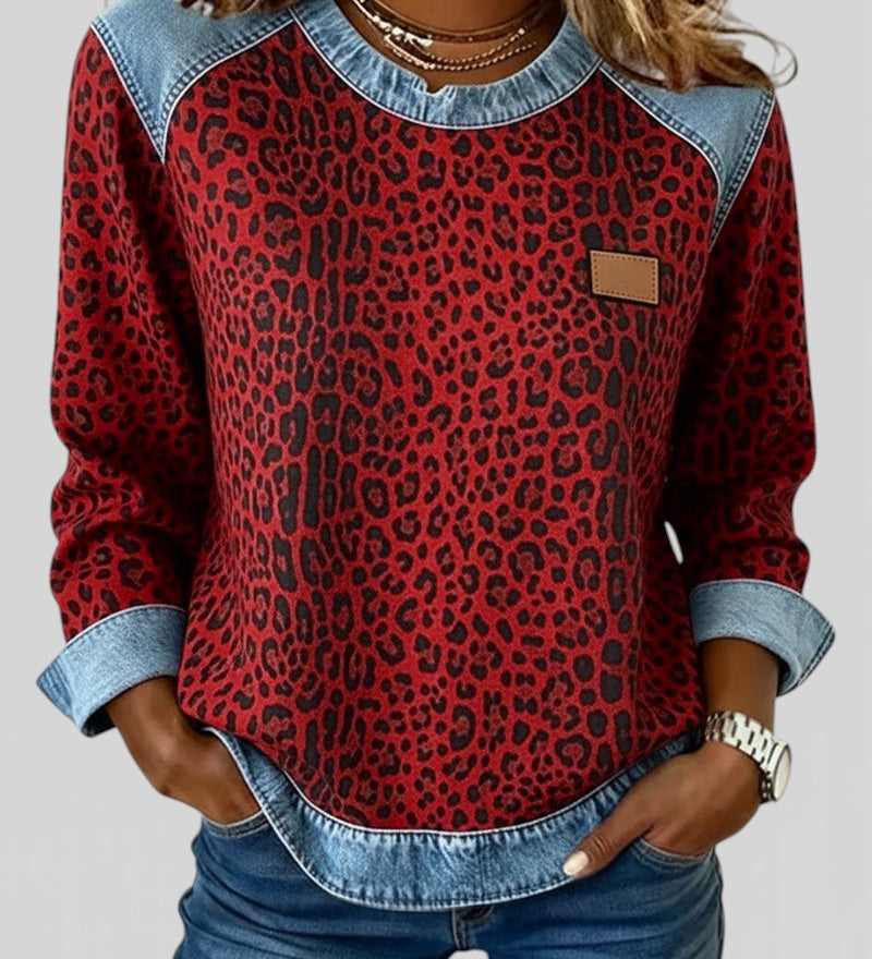 Marta™ | Denim Hoodie with Leopard Print