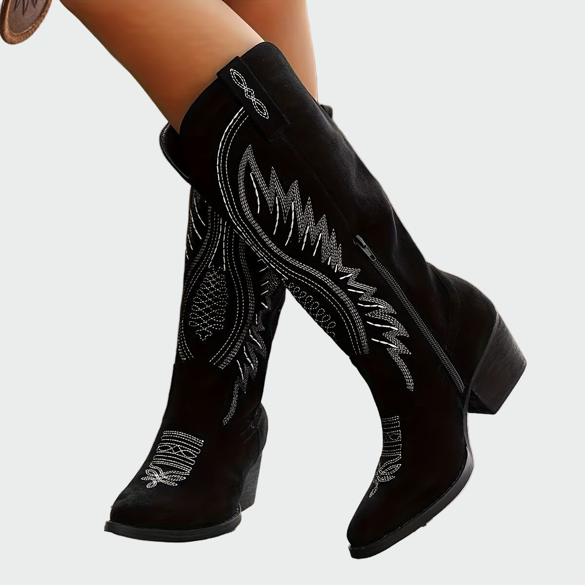 Elena | Fashionable Brown Suede Western Embroidered Boots