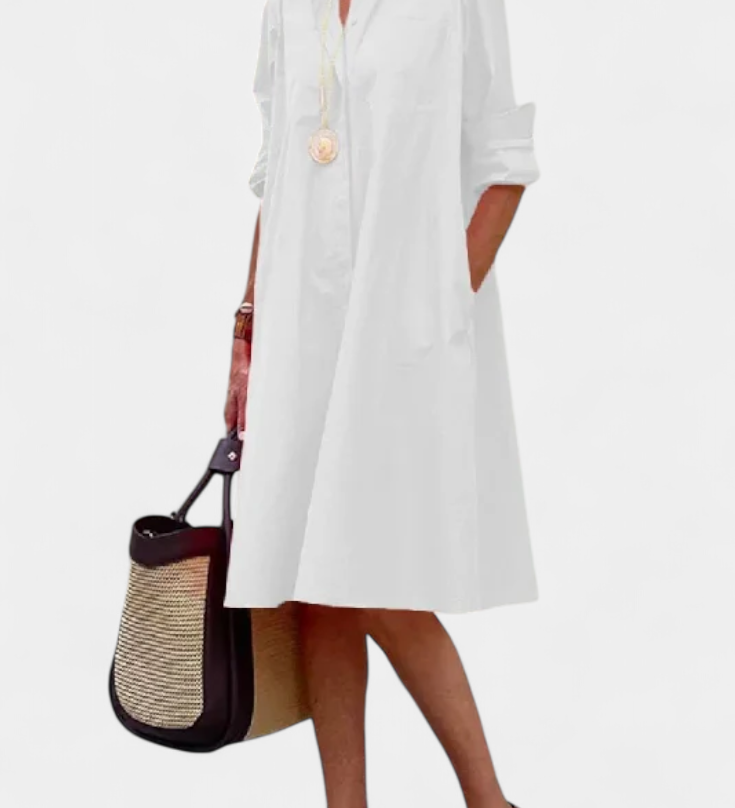 Larissa Cotton Dress with Lapel Collar