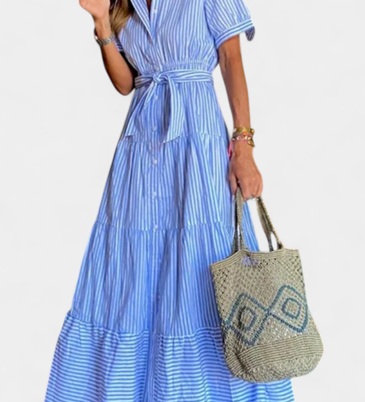 Maya Striped Long Shirt Dress with Belt