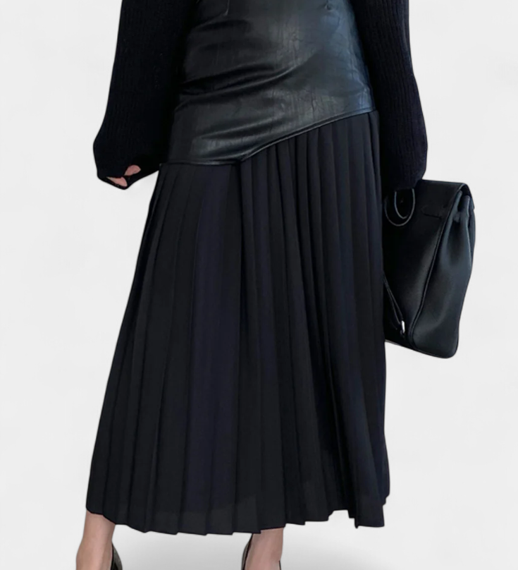 Noelle Asymmetrical Chiffon and Synthetic Leather Maxi Skirt