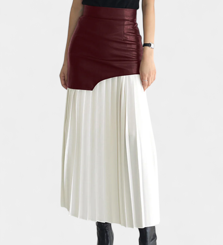 Noelle Asymmetrical Chiffon and Synthetic Leather Maxi Skirt