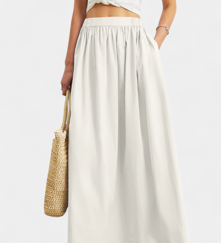 Yora A-Line Cotton Skirt with Elastic Waist and Pockets