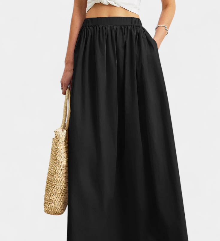 Yora A-Line Cotton Skirt with Elastic Waist and Pockets