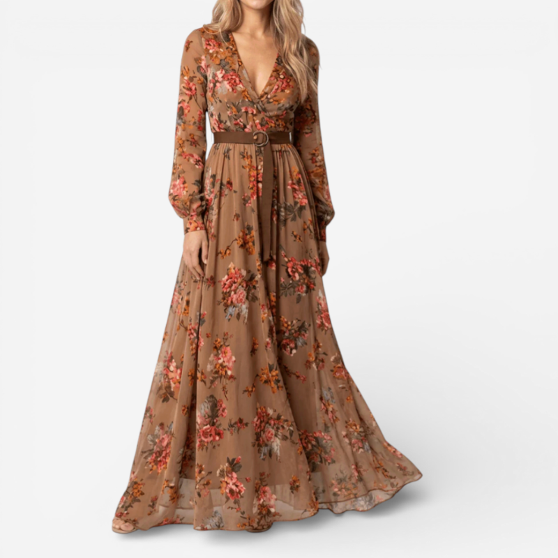 Lucía™ | Long Sleeve Maxi Dress with Belt